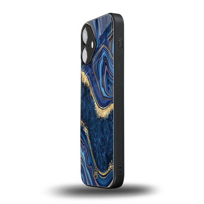 blue gold liquid marble back phone cover | glass case for iphone 16