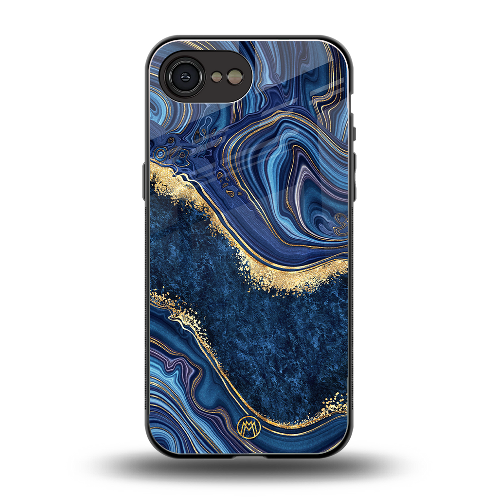 blue gold liquid marble back phone cover | glass case for iphone 16e