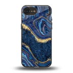blue gold liquid marble back phone cover | glass case for iphone 16e