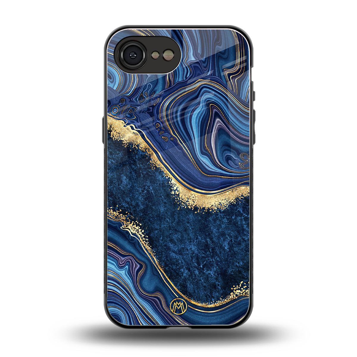 blue gold liquid marble back phone cover | glass case for iphone 16e