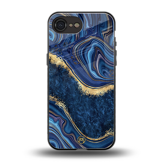 blue gold liquid marble back phone cover | glass case for iphone 16e
