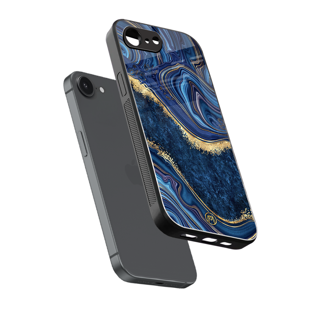 blue gold liquid marble back phone cover | glass case for iphone 16e