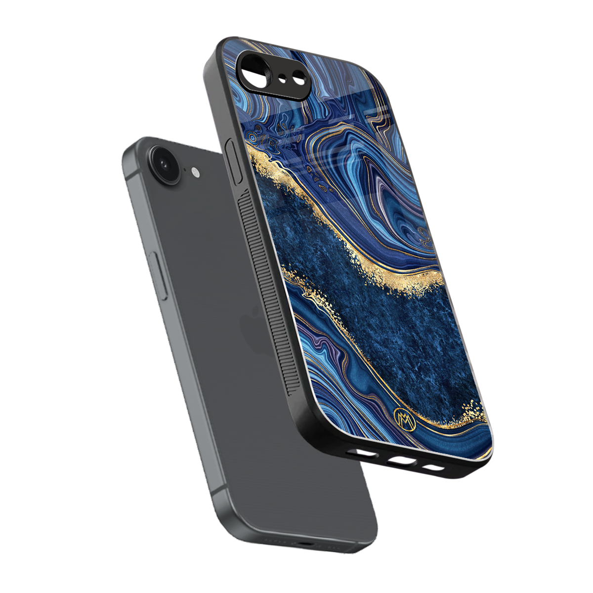 blue gold liquid marble back phone cover | glass case for iphone 16e