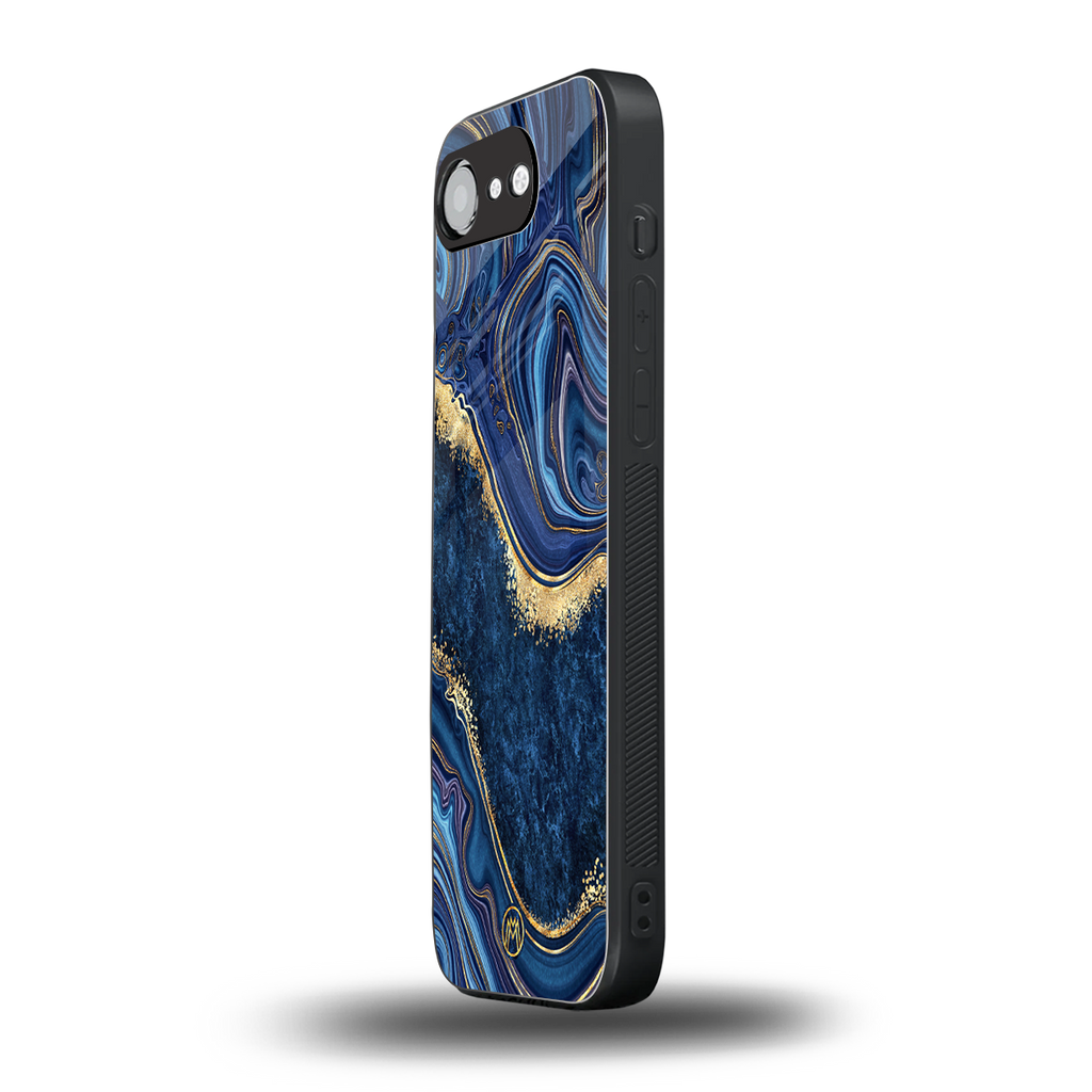 blue gold liquid marble back phone cover | glass case for iphone 16e