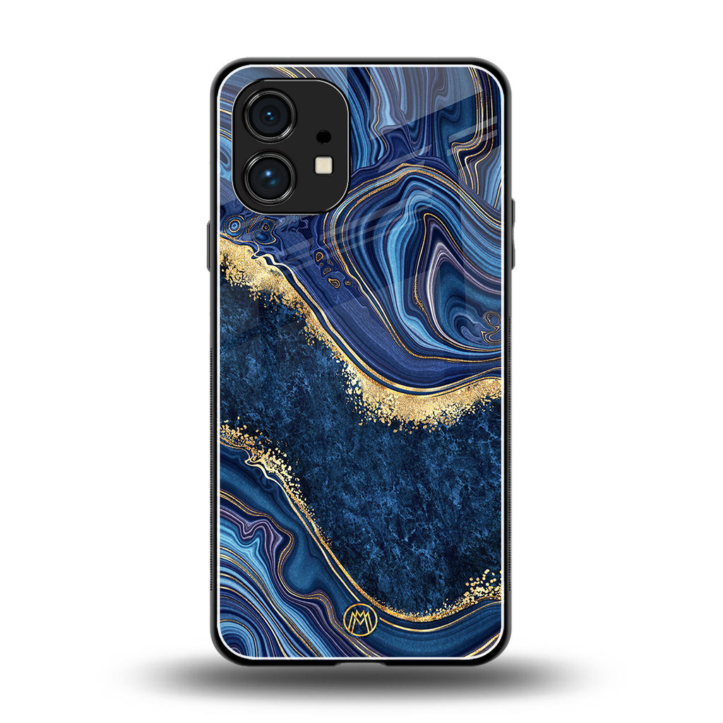 blue gold liquid marble back phone cover | glass case for nothing phone 1