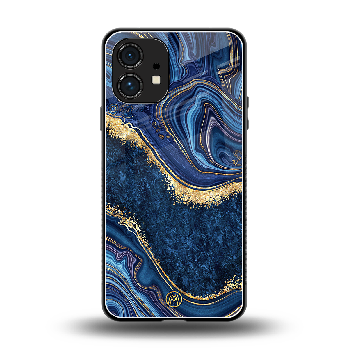 blue gold liquid marble back phone cover | glass case for nothing phone 1