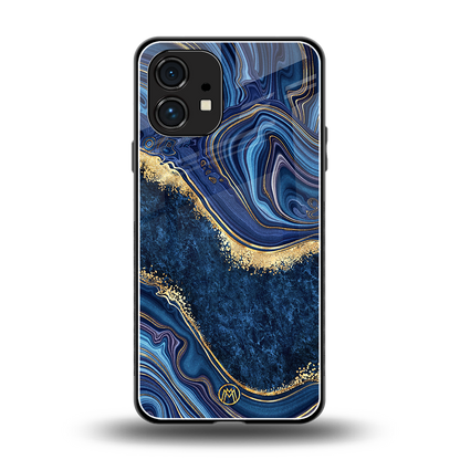blue gold liquid marble back phone cover | glass case for nothing phone 1