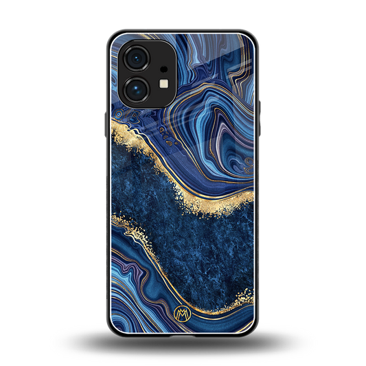 blue gold liquid marble back phone cover | glass case for nothing phone 1