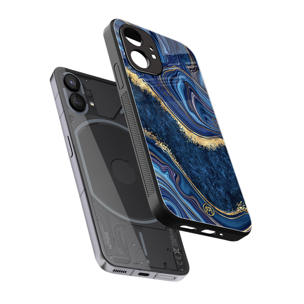blue gold liquid marble back phone cover | glass case for nothing phone 1