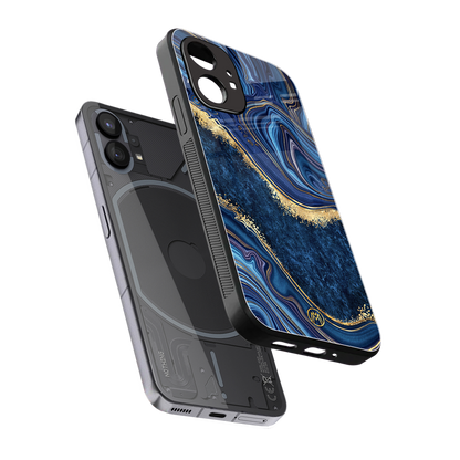 blue gold liquid marble back phone cover | glass case for nothing phone 1