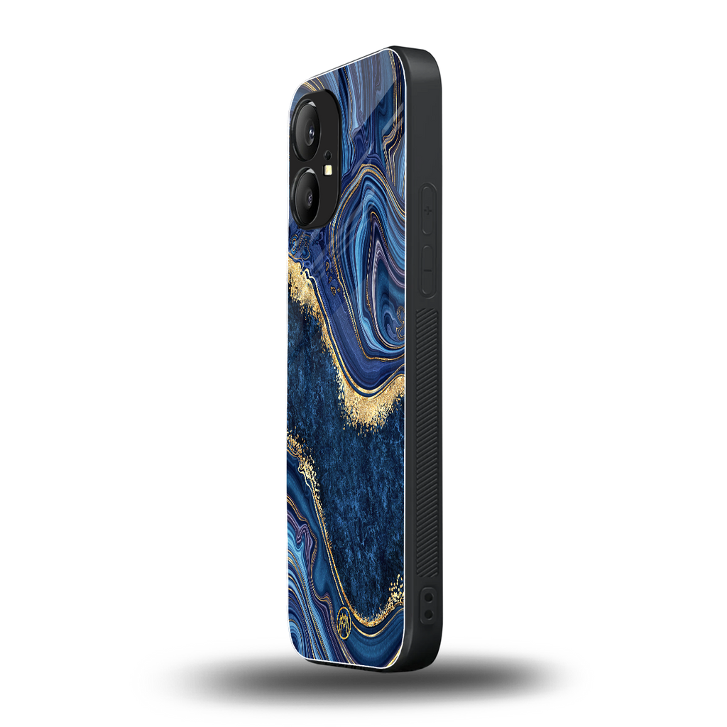blue gold liquid marble back phone cover | glass case for nothing phone 1
