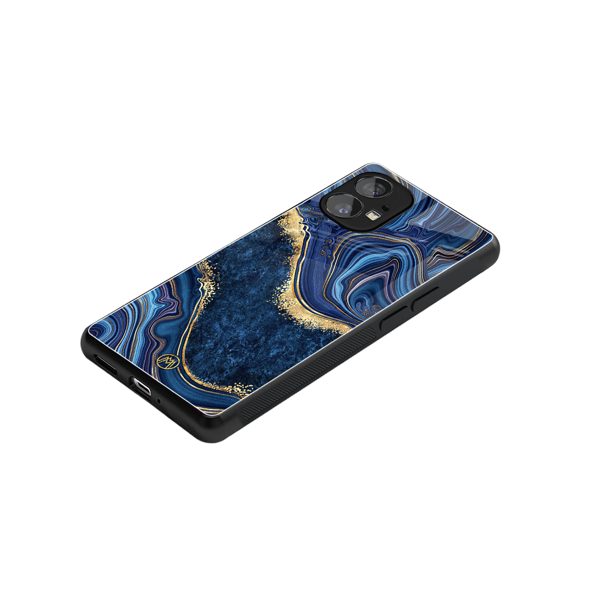 blue gold liquid marble back phone cover | glass case for nothing phone 1