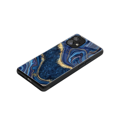 blue gold liquid marble back phone cover | glass case for nothing phone 1
