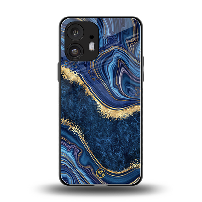 blue gold liquid marble back phone cover | glass case for nothing phone 2