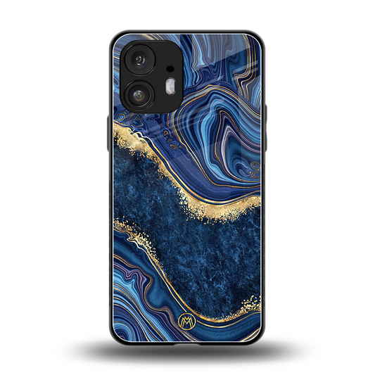 blue gold liquid marble back phone cover | glass case for nothing phone 2