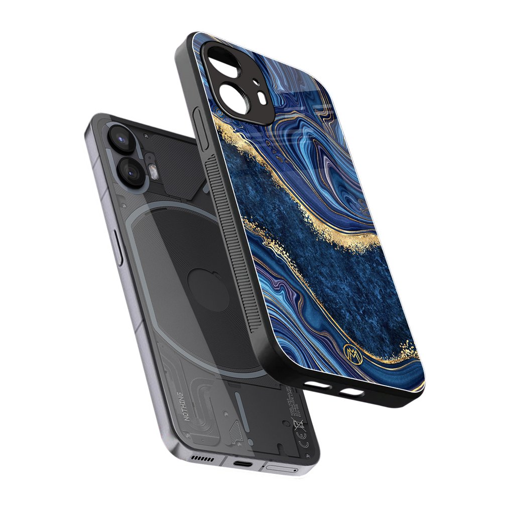 blue gold liquid marble back phone cover | glass case for nothing phone 2