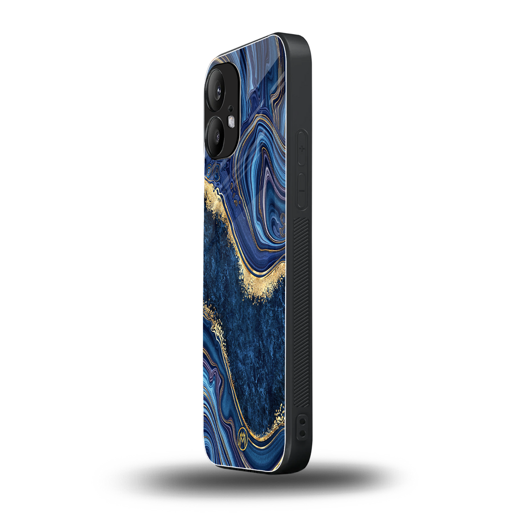 blue gold liquid marble back phone cover | glass case for nothing phone 2