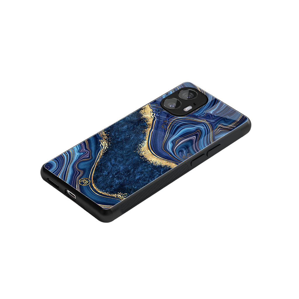 blue gold liquid marble back phone cover | glass case for nothing phone 2