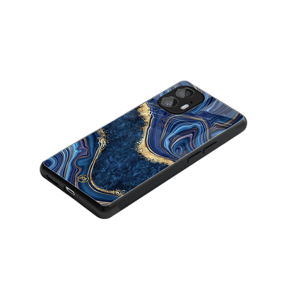 blue gold liquid marble back phone cover | glass case for nothing phone 2