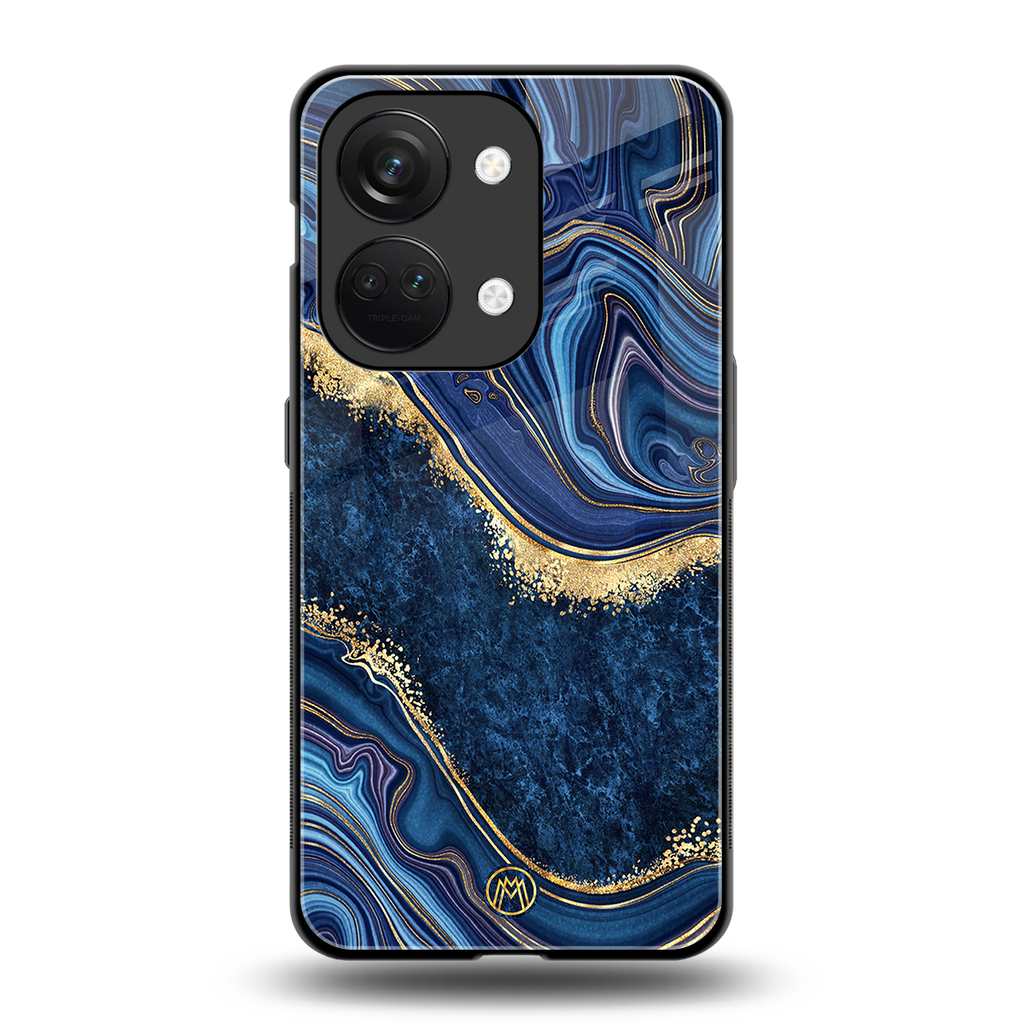 blue gold liquid marble back phone cover | glass case for oneplus nord 3