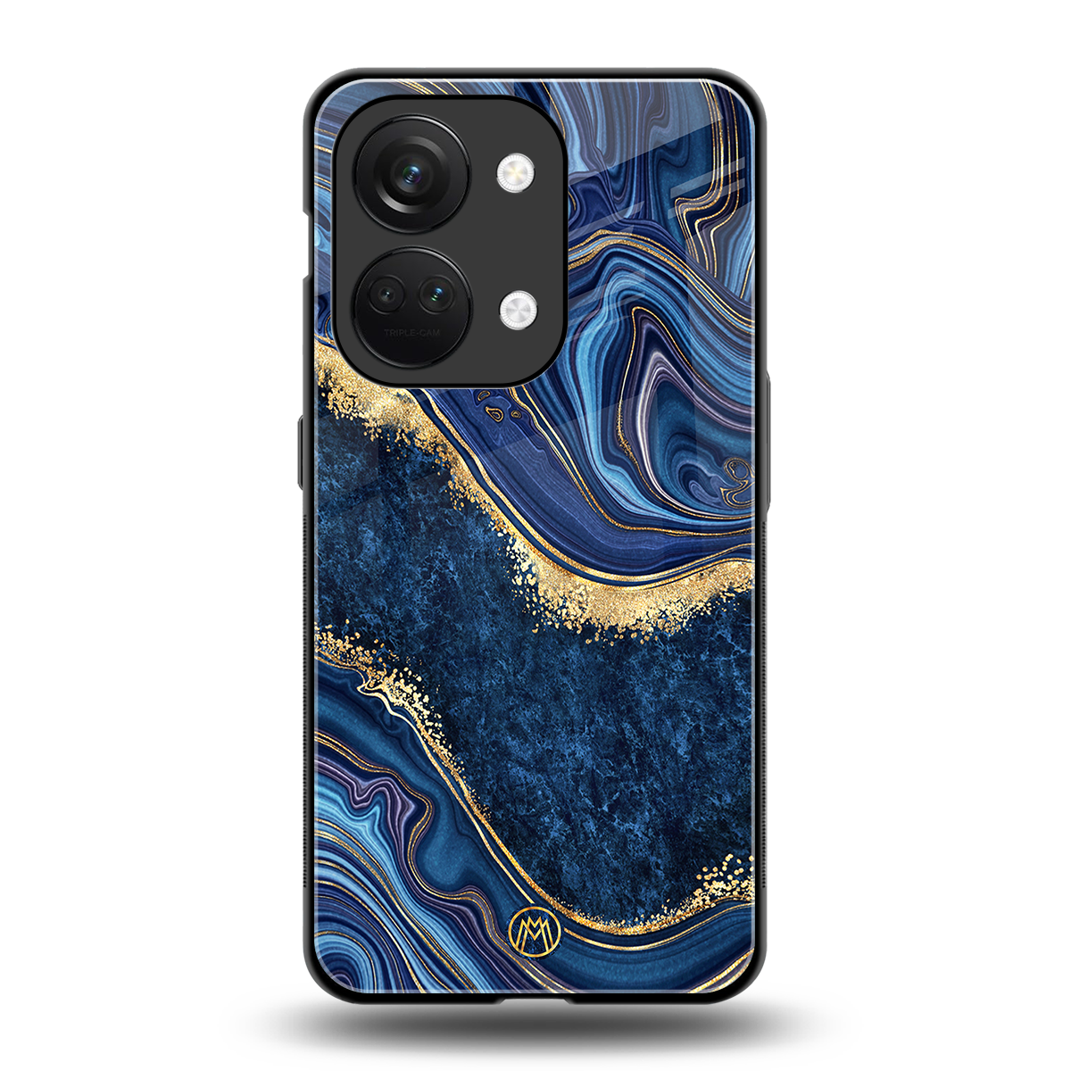 blue gold liquid marble back phone cover | glass case for oneplus nord 3