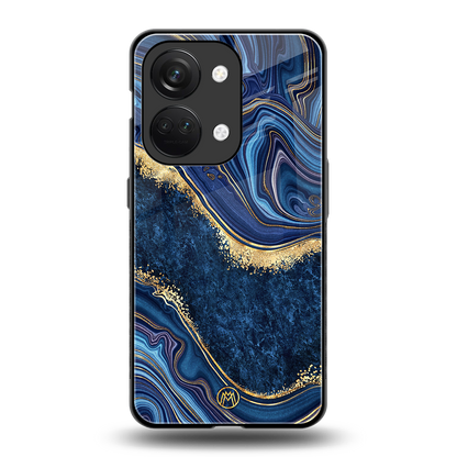 blue gold liquid marble back phone cover | glass case for oneplus nord 3