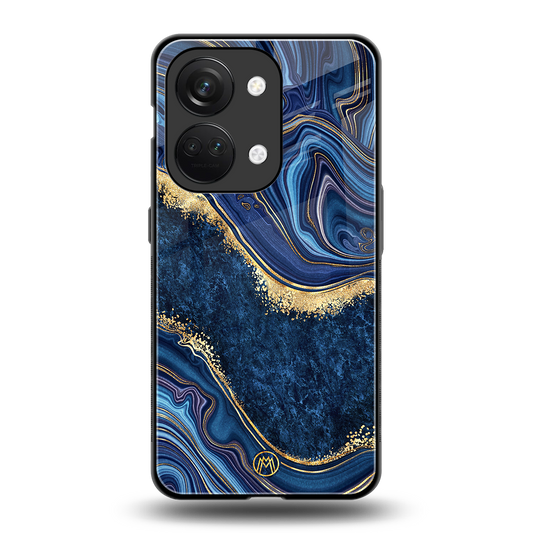blue gold liquid marble back phone cover | glass case for oneplus nord 3