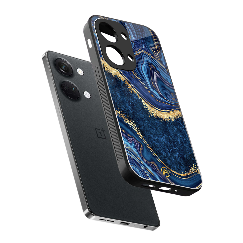 blue gold liquid marble back phone cover | glass case for oneplus nord 3
