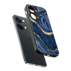 blue gold liquid marble back phone cover | glass case for oneplus nord 3
