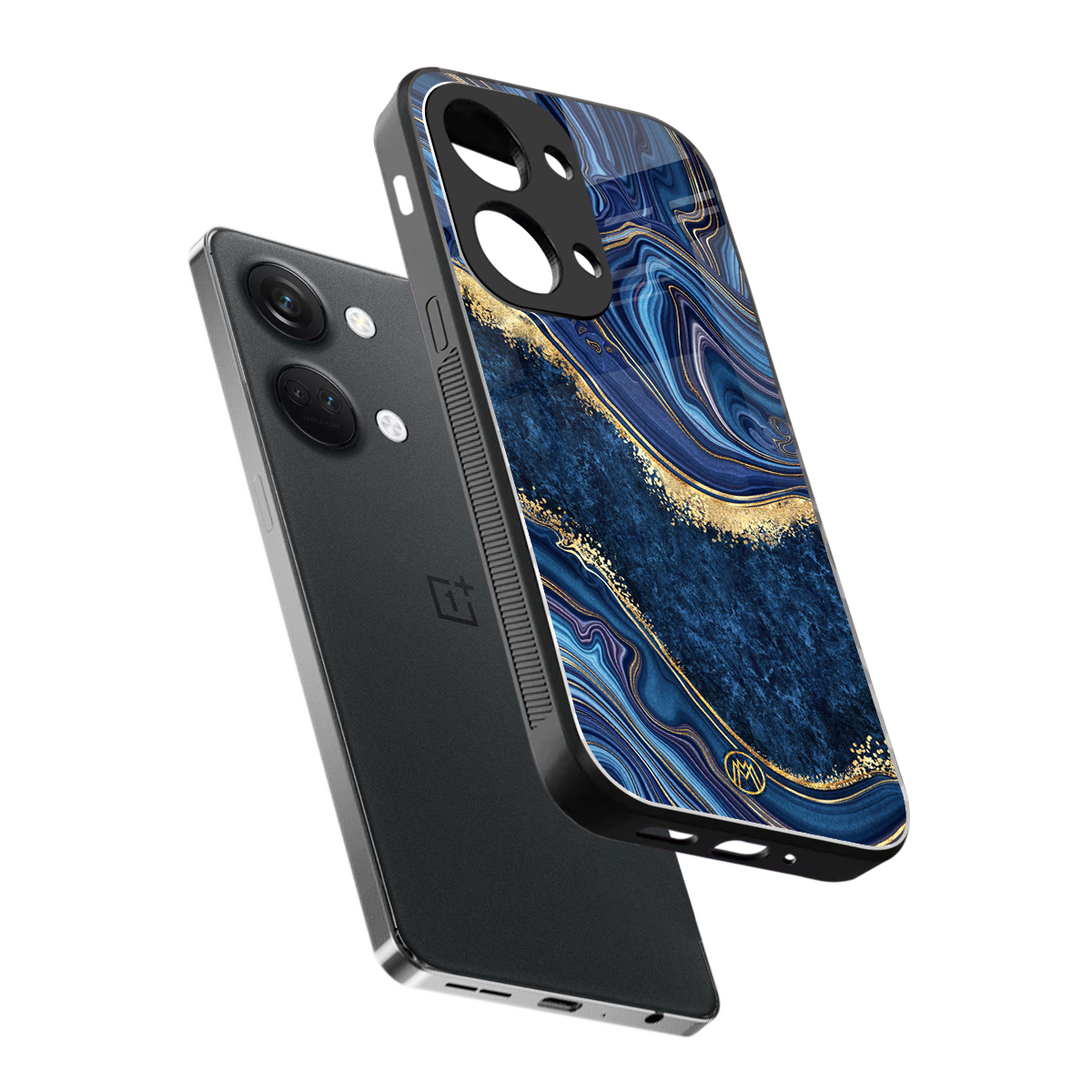 blue gold liquid marble back phone cover | glass case for oneplus nord 3