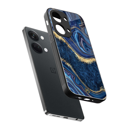 blue gold liquid marble back phone cover | glass case for oneplus nord 3