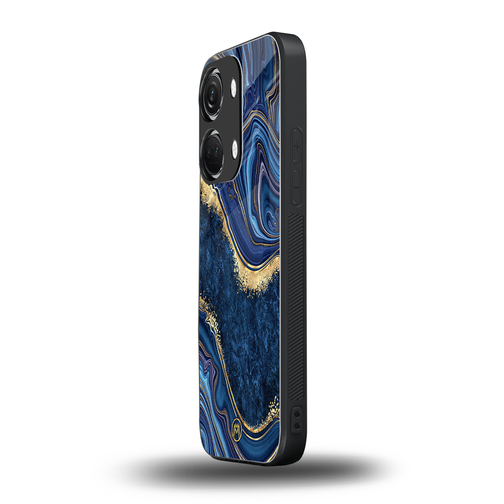 blue gold liquid marble back phone cover | glass case for oneplus nord 3