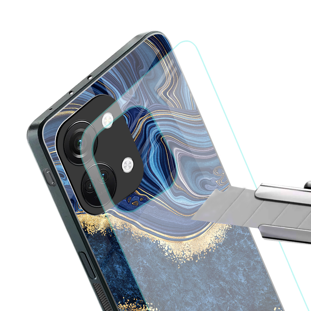 blue gold liquid marble back phone cover | glass case for oneplus nord 3