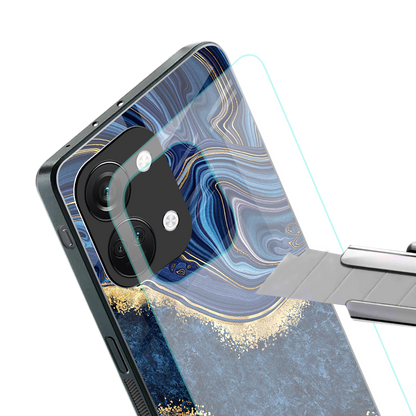 blue gold liquid marble back phone cover | glass case for oneplus nord 3