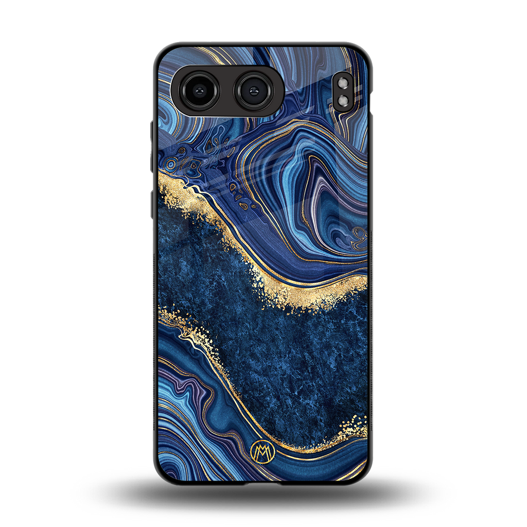 blue gold liquid marble back phone cover | glass case for oneplus nord 4
