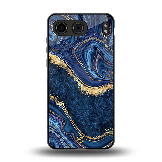 blue gold liquid marble back phone cover | glass case for oneplus nord 4