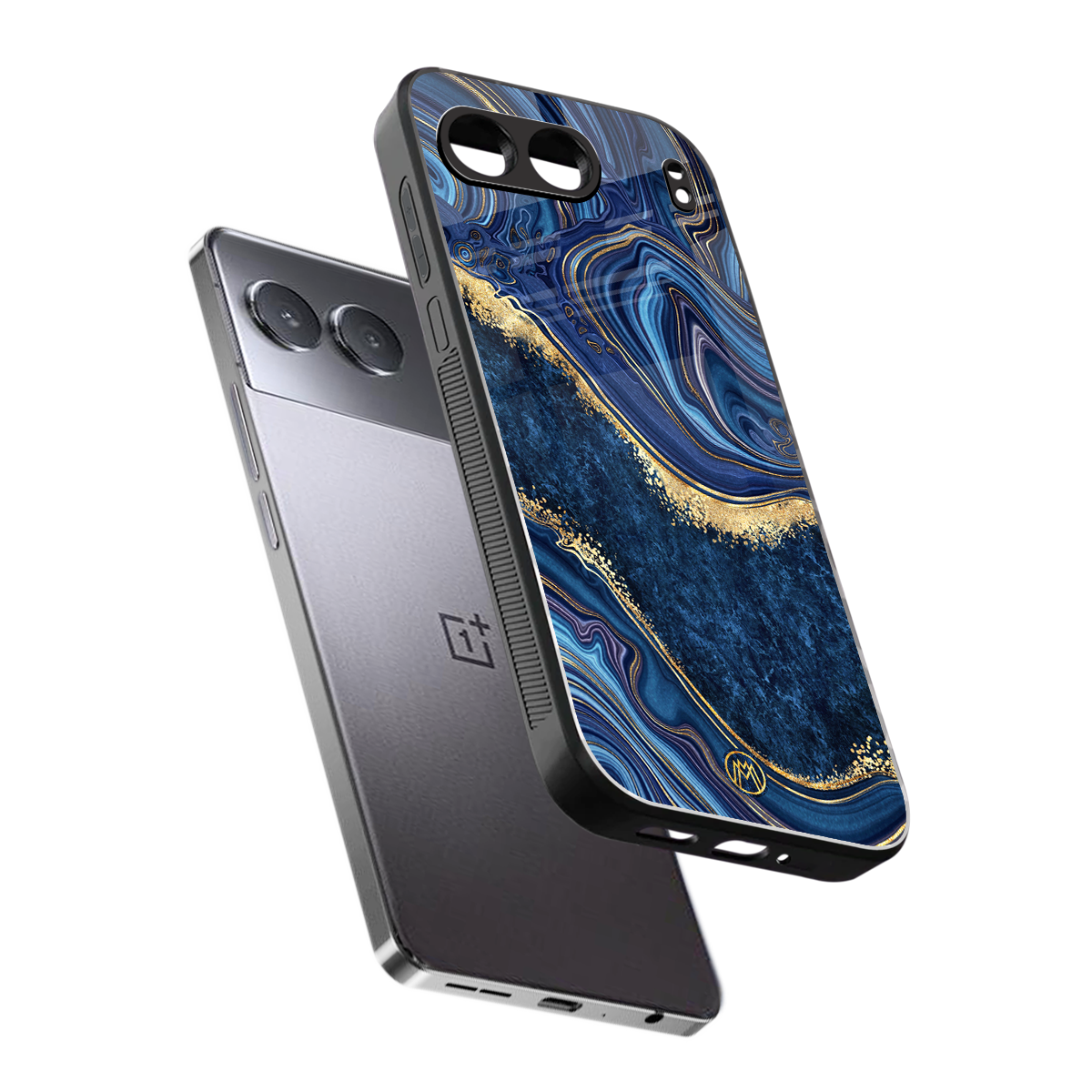 blue gold liquid marble back phone cover | glass case for oneplus nord 4