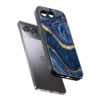 blue gold liquid marble back phone cover | glass case for oneplus nord 4