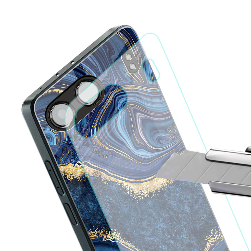 blue gold liquid marble back phone cover | glass case for oneplus nord 4