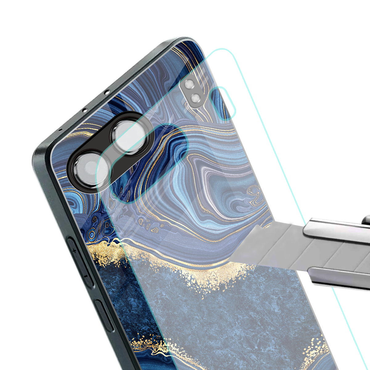 blue gold liquid marble back phone cover | glass case for oneplus nord 4
