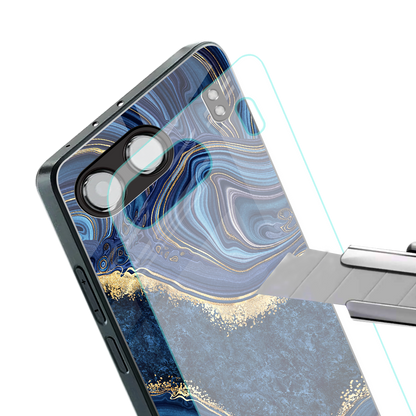 blue gold liquid marble back phone cover | glass case for oneplus nord 4