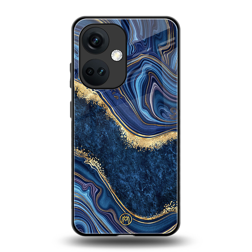 blue gold liquid marble back phone cover | glass case for oneplus nord ce 3