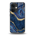 blue gold liquid marble back phone cover | glass case for oneplus nord ce 3