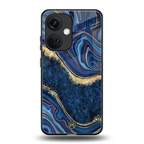 blue gold liquid marble back phone cover | glass case for oneplus nord ce 3