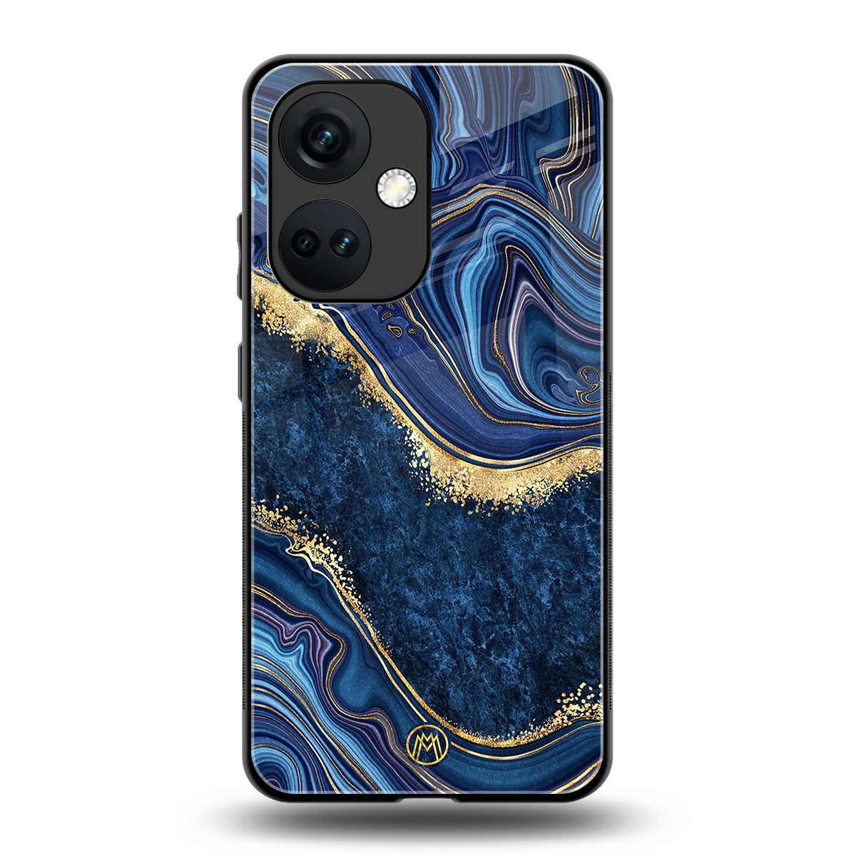blue gold liquid marble back phone cover | glass case for oneplus nord ce 3