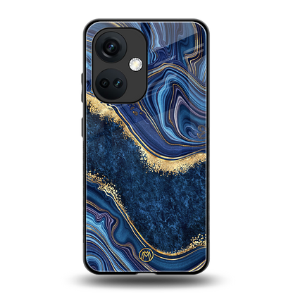 blue gold liquid marble back phone cover | glass case for oneplus nord ce 3
