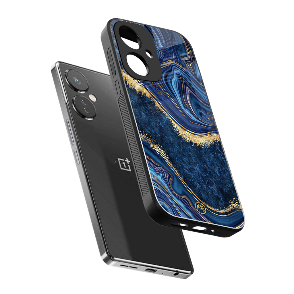 blue gold liquid marble back phone cover | glass case for oneplus nord ce 3