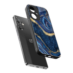 blue gold liquid marble back phone cover | glass case for oneplus nord ce 3