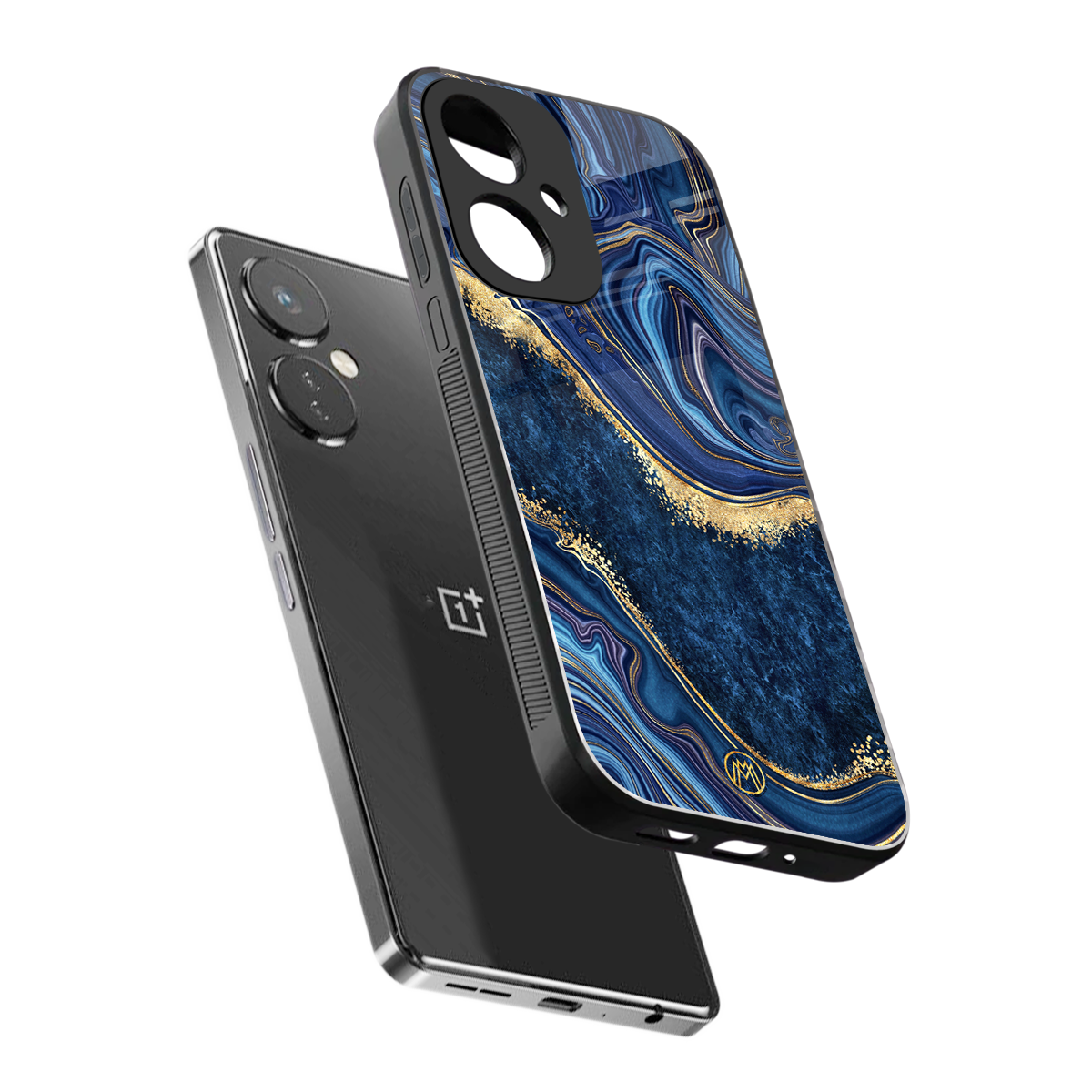 blue gold liquid marble back phone cover | glass case for oneplus nord ce 3