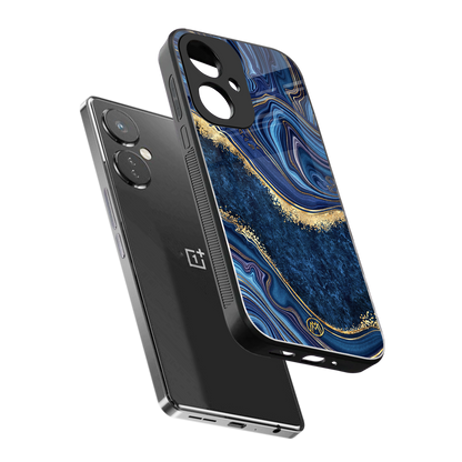 blue gold liquid marble back phone cover | glass case for oneplus nord ce 3